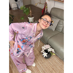 休闲风卡通小狗印花睡衣女春秋大码亲肤舒适长袖长裤家居服两件套
