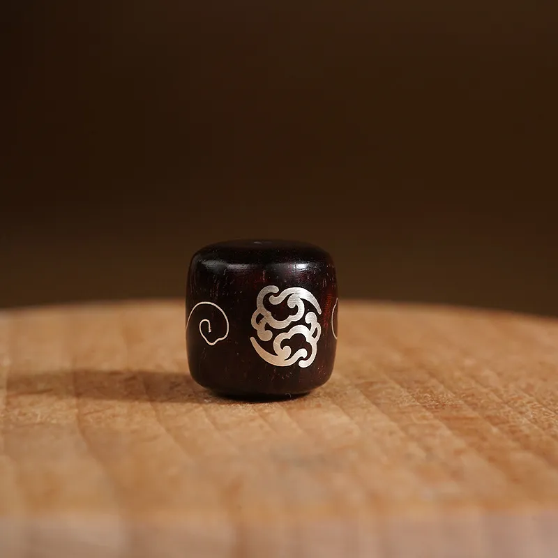 小叶紫檀木镶银卷草纹桶珠手串散珠镶嵌国风祥云手链串珠饰品配件