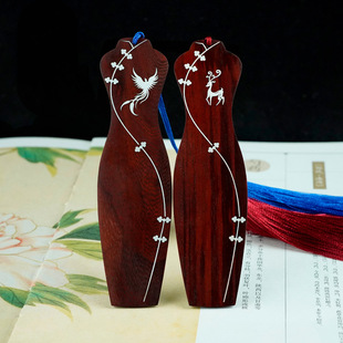 科檀木镶银凤凰梅花鹿旗袍挂件挂饰书签镶嵌国风商务文创礼品