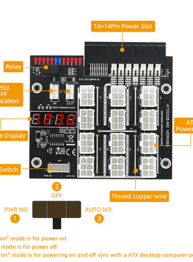 ATX 12x6Pin电源分接板12口HP电源黑色转接卡（带同步及跑马灯）