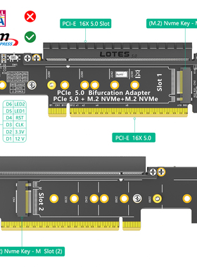 PCI-E 16x 5.0转x8x4x4半高转全高拆分卡 NVMEssd扩展卡支持Gen5