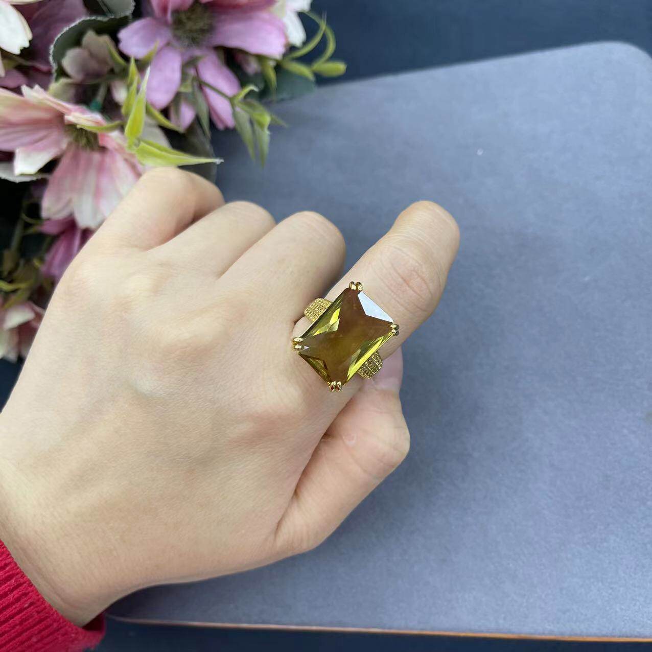 土耳其变色石苏丹石方糖戒指新潮气质女小众高级开口可调节不掉色