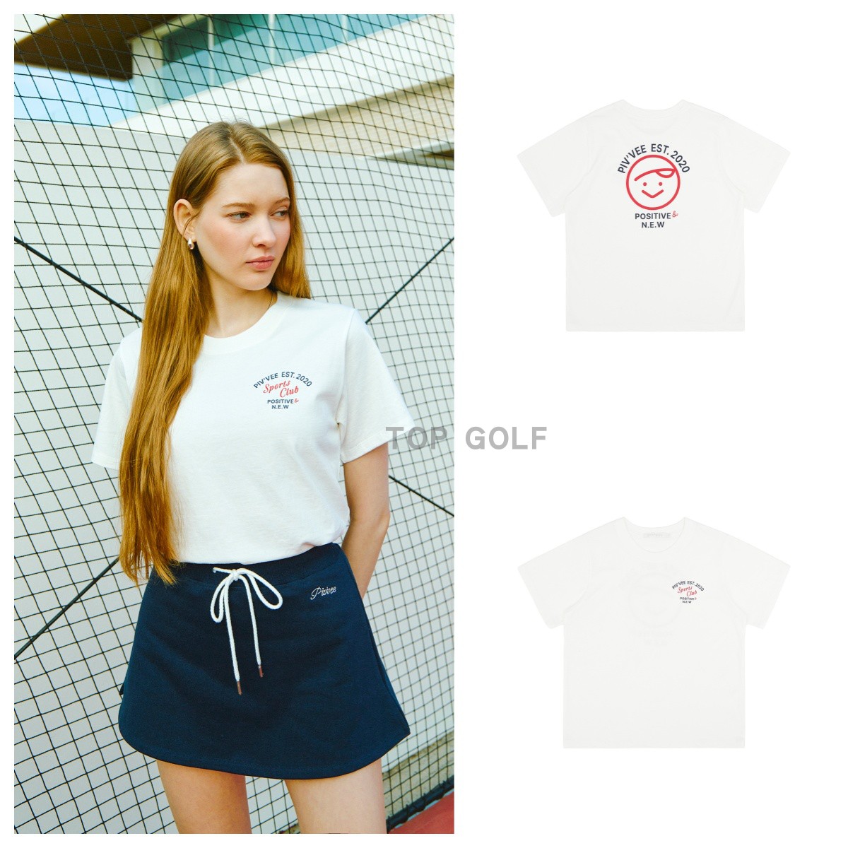 韩国代购PIVVEE GOLF高尔夫服装 25夏女后背笑脸印花圆领短袖T恤