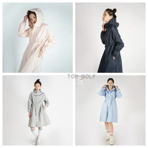 韩国代购Fairway GOLF高尔夫雨衣 男女连帽收腰拉链防水长款雨衣