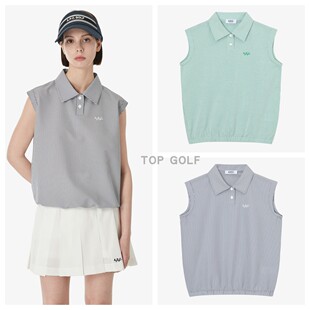 韩国代购APC GOLF高尔夫上衣 26夏女POLO翻领竖纹收腰背心无袖T恤