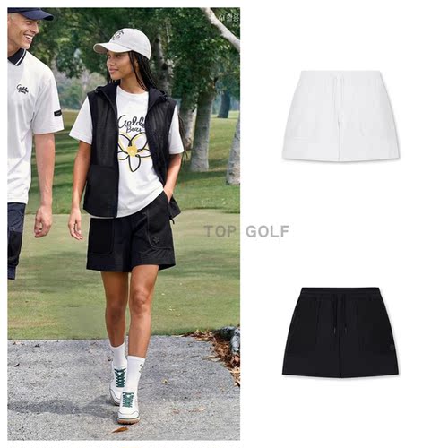 韩国代购 Golden Bear 高尔夫裤子 26夏女抽绳松紧腰纯色透气短裤