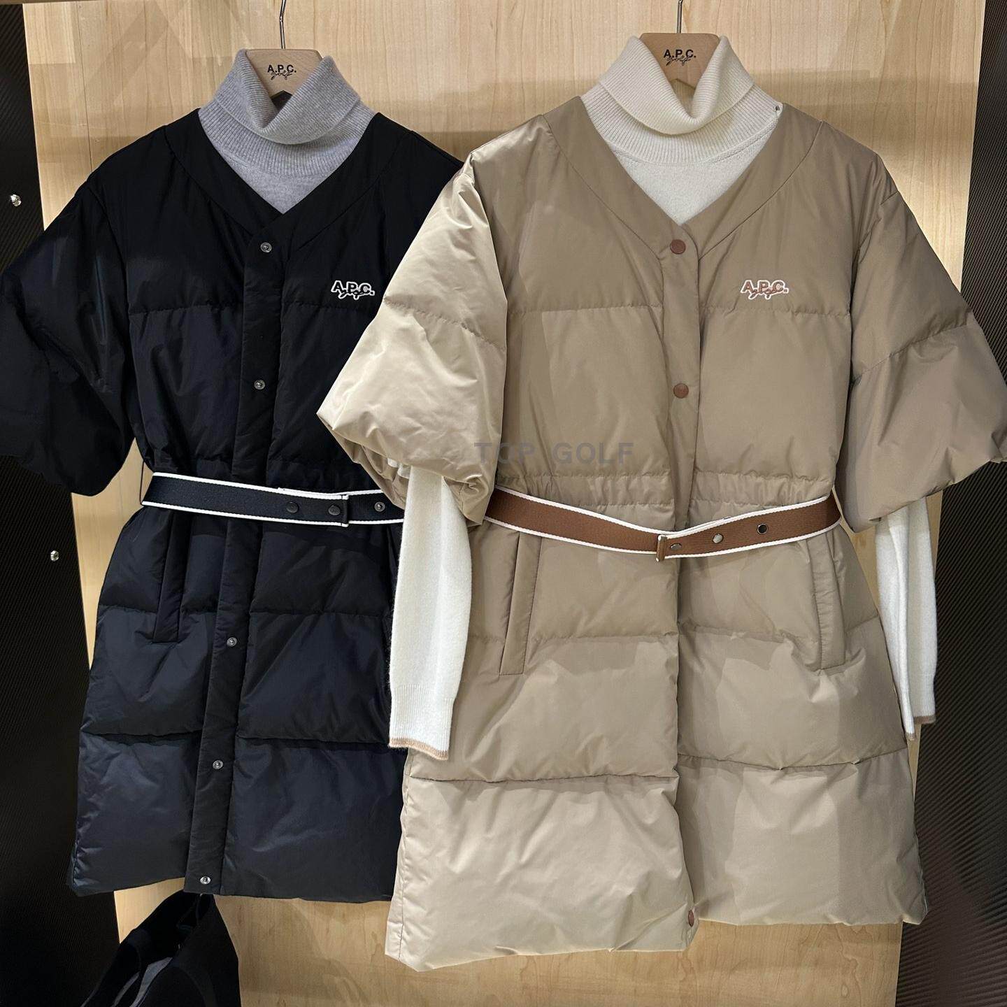 韩国代购APC GOLF高尔夫女装 23冬球袋腰带束腰半袖鹅绒羽绒外套