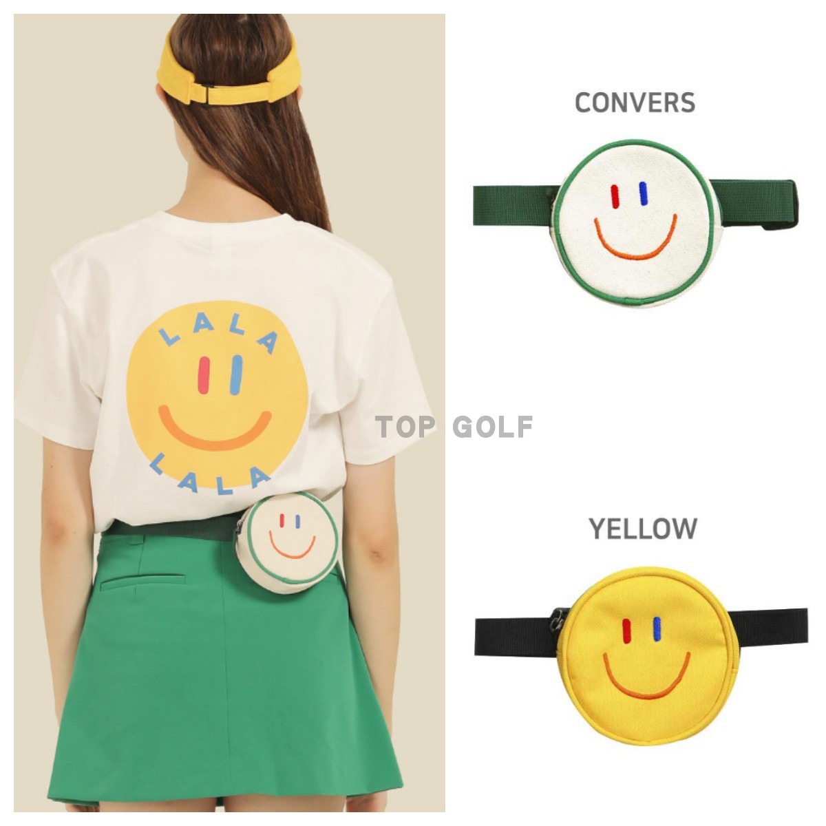 韩国代购LaLa Smile golf高尔夫腰包ins笑脸挎包腰带臀包收纳球袋