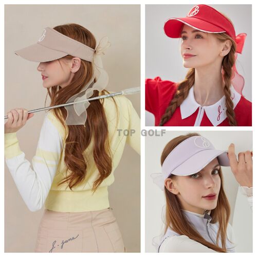 韩国代购JANE GOLF帽子23年ins女刺绣丝带蝴蝶结高尔夫无顶鸭舌帽