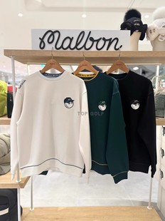 T恤 韩国代购 MALBON高尔夫球服24春夏男GOLF标志圆领套头卫衣长袖