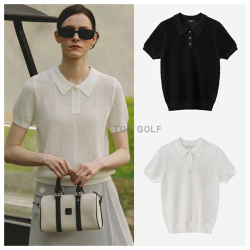 韩国代购 ober golf  高尔夫上衣 26夏女翻领轻质镂空针织短袖T恤