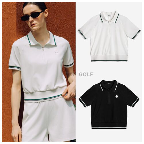 韩国代购 ober golf 高尔夫上衣26夏女翻领半拉链配色凉感短袖T恤