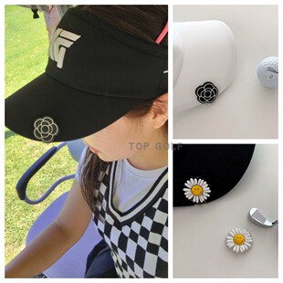 韩国代购TALK BIRDIE高尔夫配饰 ins黑色山茶花雏菊Mark球标帽夹