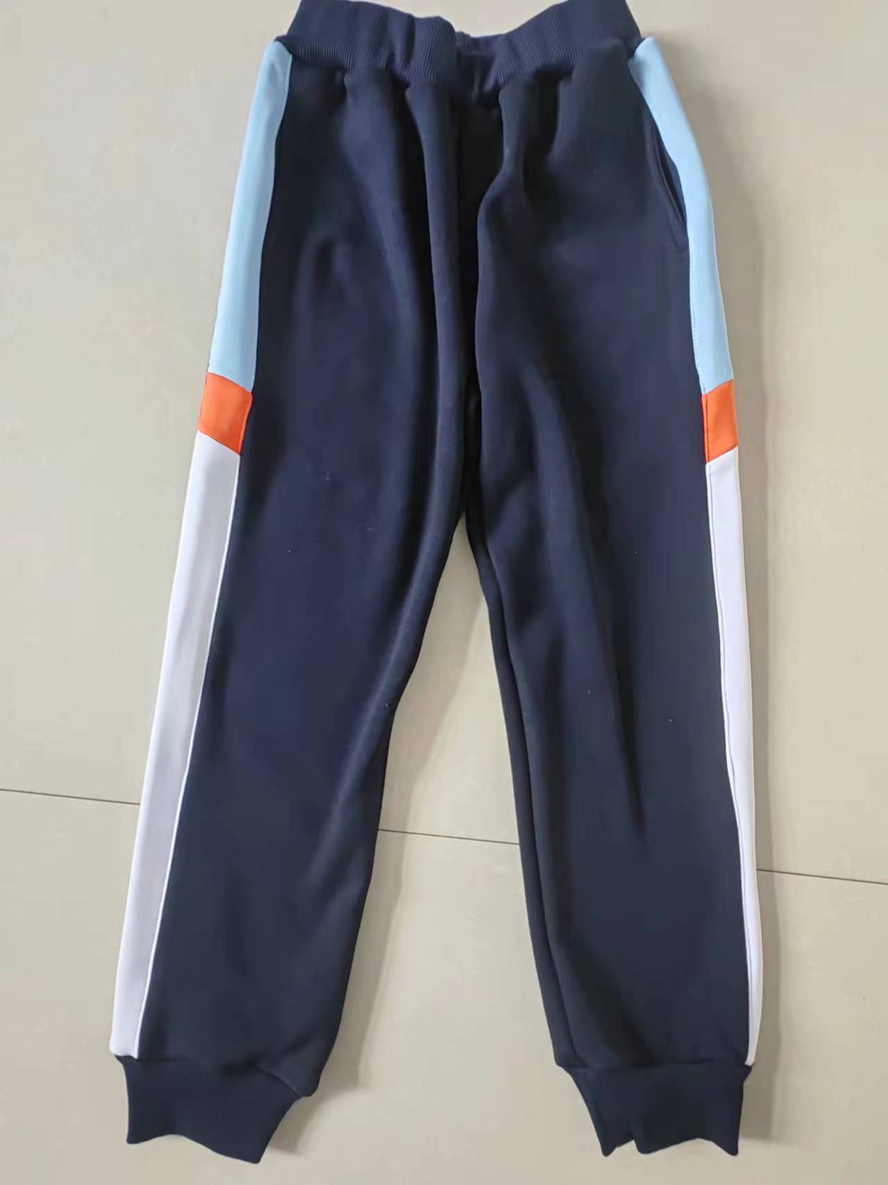 新款高中小学生深蓝校服裤拼接上浅蓝加下白短橘春秋夏收口运动裤