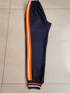 新款春秋夏款运动裤藏蓝色拼接宽橘色白色两道杠校裤冬季加绒收口