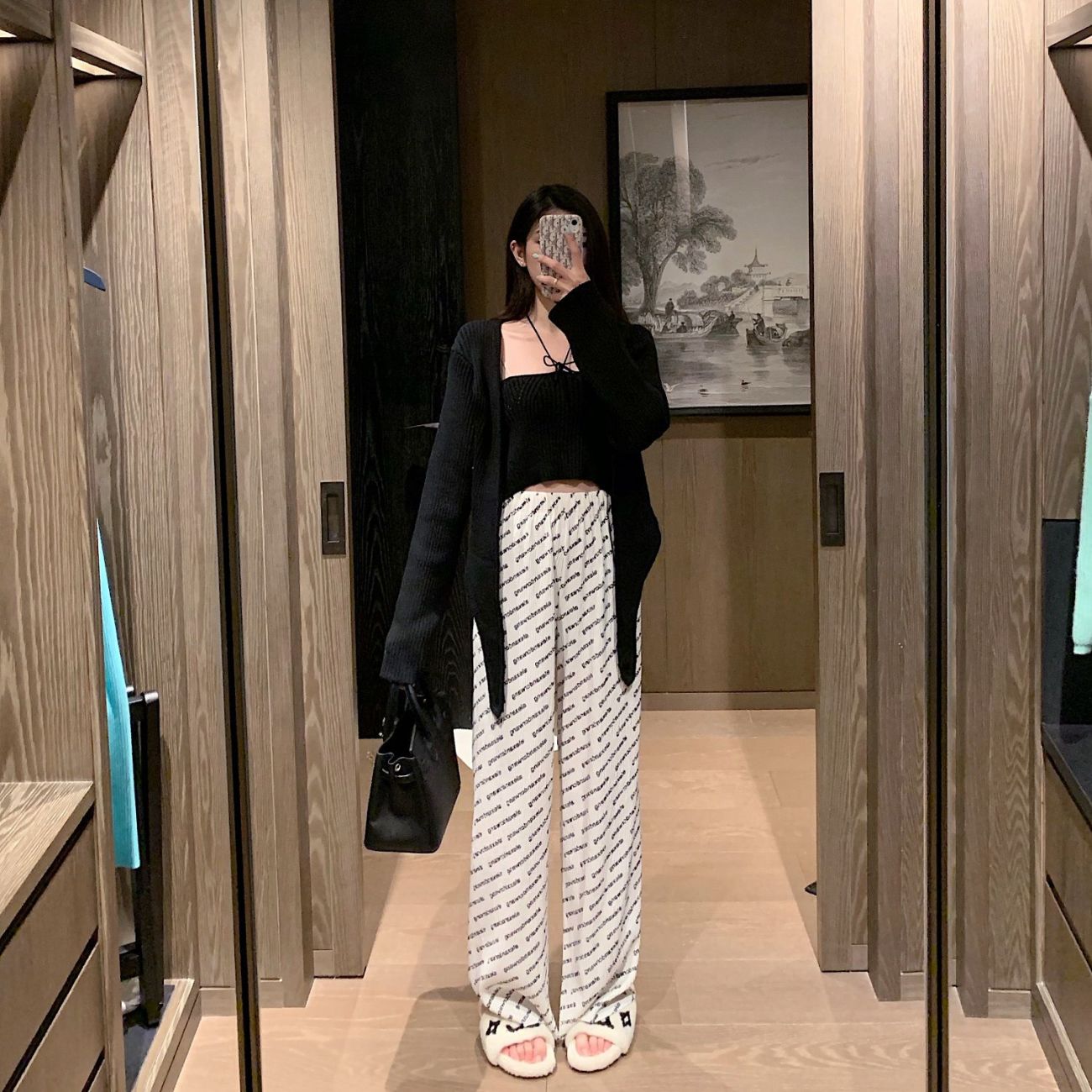 New Hong Kong style letter loose and versatile show thin wide leg pants