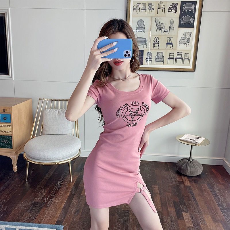Summer new print sexy short sleeve dress slim and slim