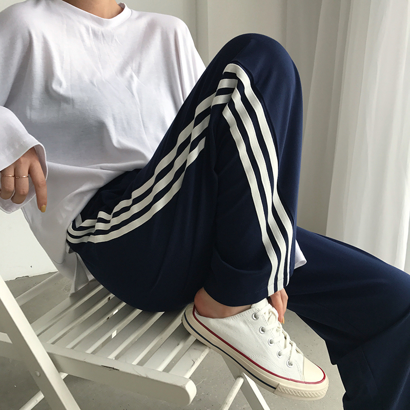 1ins striped sports pants women's fashion casual pants straight tube vertical sense CEC pants High Waist Wide Leg Pants Korean pants