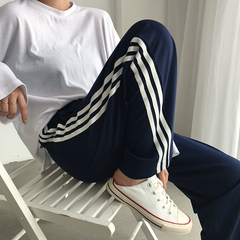 1ins striped sports pants women's fashion casual pants straight tube vertical sense CEC pants High Waist Wide Leg Pants Korean pants