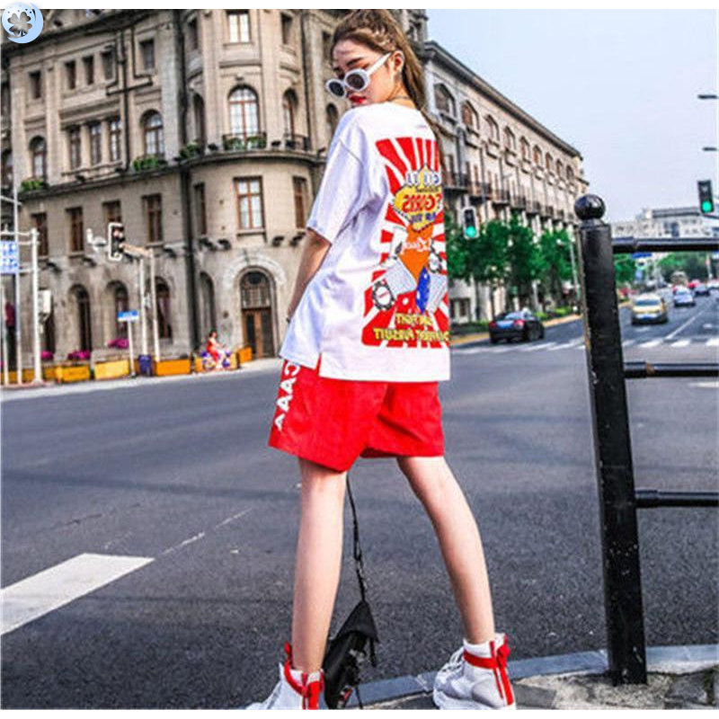 Summer leisure sports suit women's 2021 new summer net red short sleeve shorts western style slim hip hop two piece set