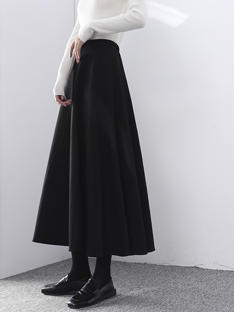 Spring 2021 new loose large swing temperament umbrella skirt high waist black skirt women's medium length A-line skirt