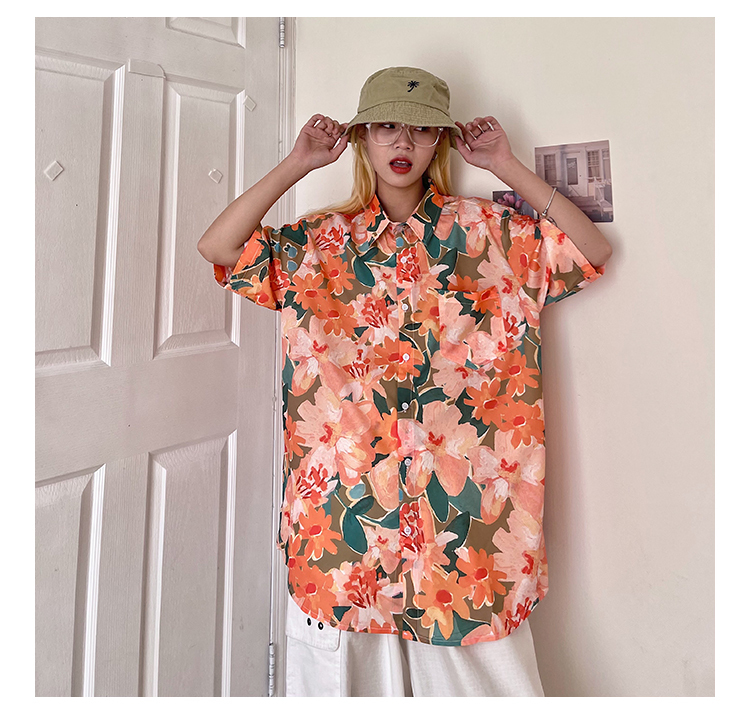 Official picture floral short sleeve shirt women's summer new Korean loose Hong Kong Style