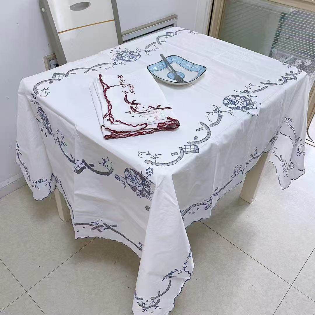 微瑕！外贸出口剩余老棉布小机绣镂空桌布/桌旗/盖巾130*190,居家布艺,桌布,淘宝优惠券,粉丝福利购,淘宝优惠卷