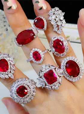 欧美彩色花朵心形水滴指环戒指