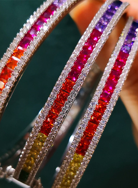 彩色超闪锆石玉髓蛋面形抽拉式手链轻奢高级感清货气质百搭手镯女