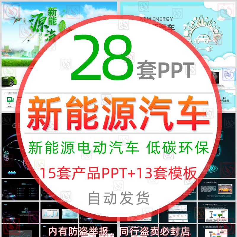 绿色低碳环保新能源汽车简介PPT模板电动汽车市场分析专业课程wps