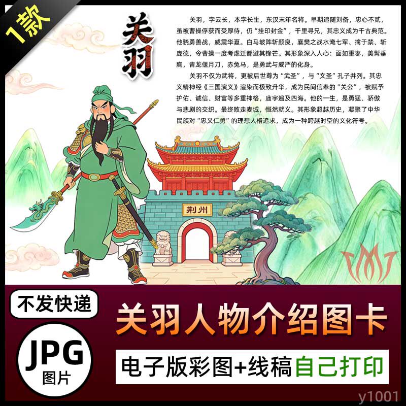 三国演义关羽人物介绍图卡电子小报模板关云长关羽简介手抄报图片