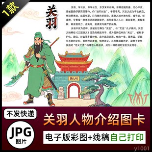 三国演义关羽人物介绍图卡电子小报模板关云长关羽简介手抄报图片
