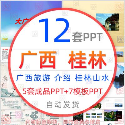 认识家乡广西介绍旅游电子相册PPT模板桂林山水甲天下旅行宣传wps