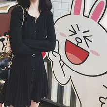 连衣裙赫本风大码 复古小黑裙 女装 2019年新款 欧美ins秋装 针织长袖