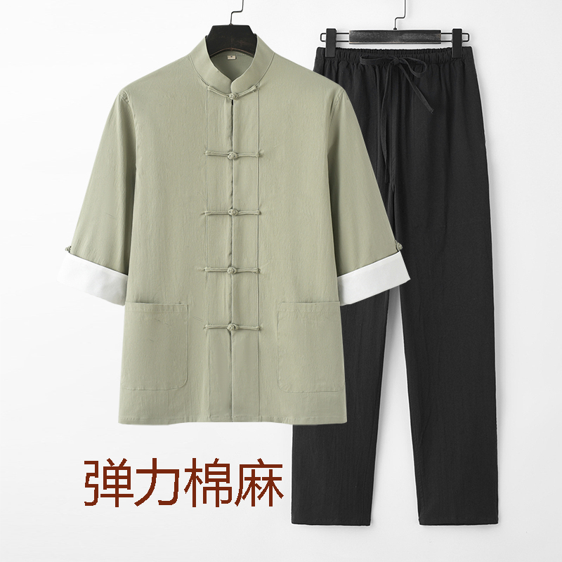 七分袖青年夏季中国风禅修服唐装