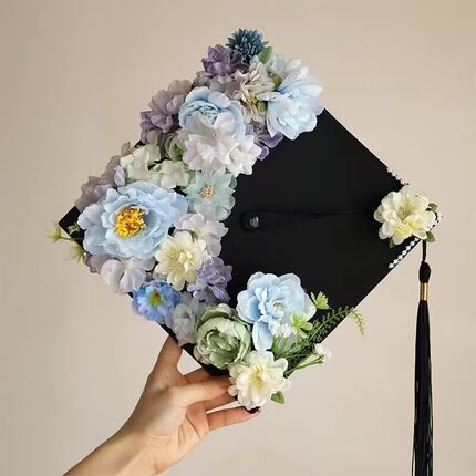 diy学士帽成品簪花仿真花大学生毕业照硕士帽送女友送闺蜜