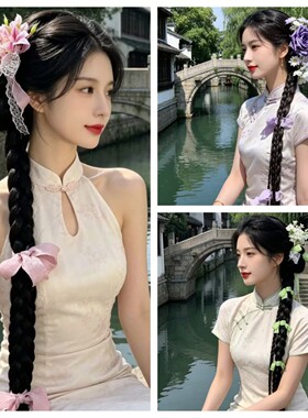 中式粉色百合花发夹优雅侧边头花