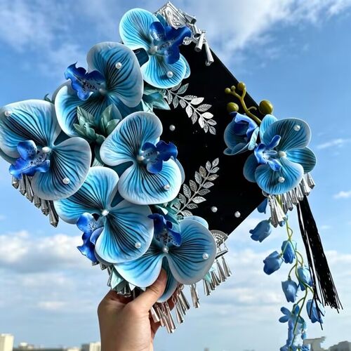 中式国风手工簪花学士帽diy材料