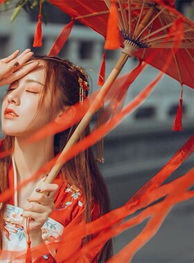 汉服古装摄影道具古风流苏飘带防晒伞仙女拍照写真网红直播舞蹈伞