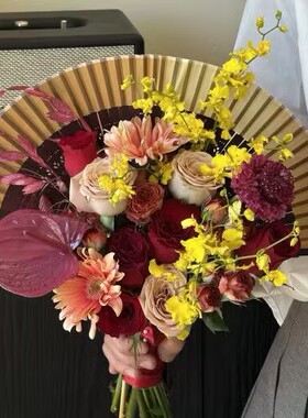 中式折扇手捧花结婚创意仿真花