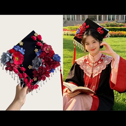 簪花学士帽大学生硕士国风毕业