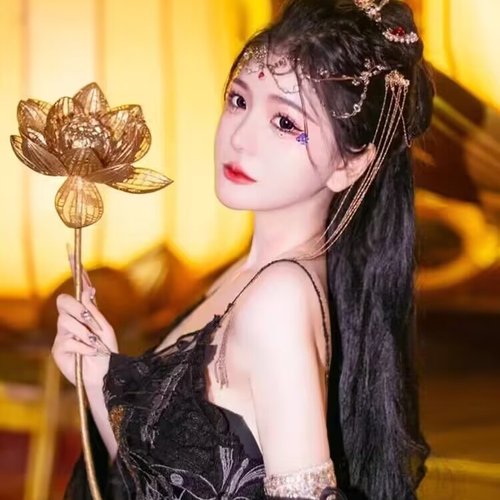 古风汉服手拿道具花仿真金色莲花