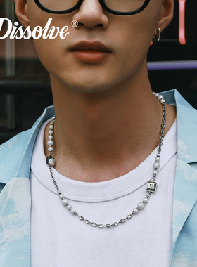 DISSOLVE小众设计感日系高街情侣潮流嘻哈珍珠钻石几何项链男