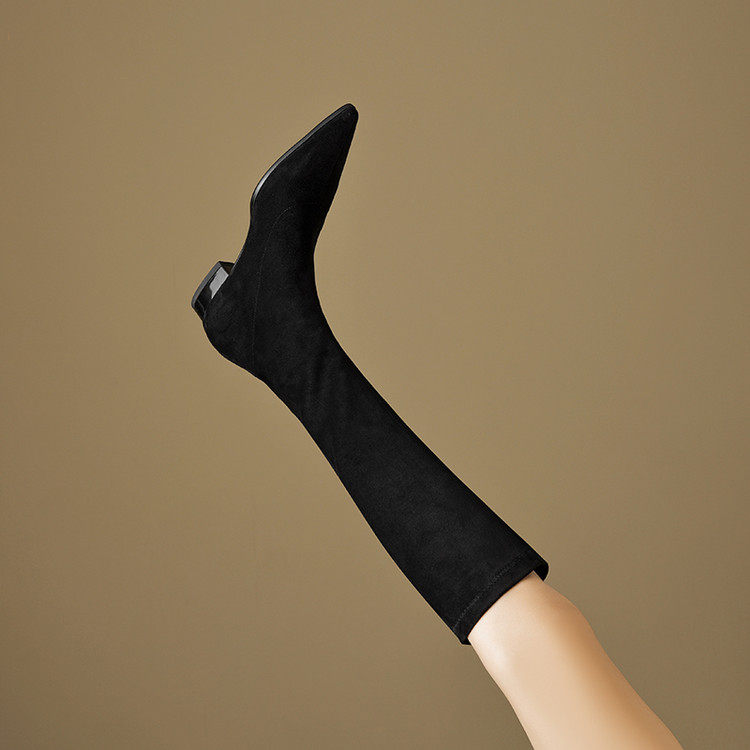 巨好看~尖头长筒靴女新款秋冬季长靴低跟高筒靴平底弹力瘦瘦靴子,女鞋,时装靴,淘宝优惠券,粉丝福利购,淘宝优惠卷