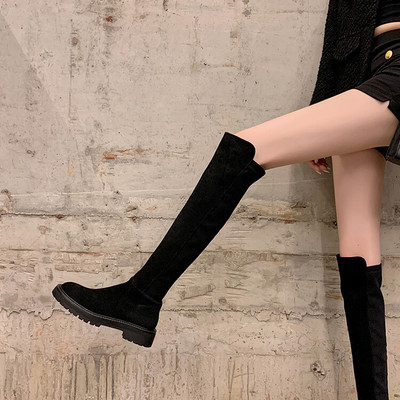经典自留！松紧拼接平底方头不过膝长靴女百搭瘦瘦靴高筒靴骑士靴