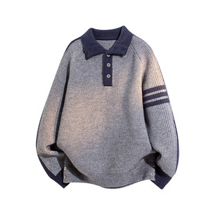 冬季上新青少年学院风撞色翻领针织毛衣保暖舒适个性百搭针织衫