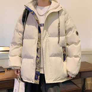 新中式国潮连帽棉衣冬季2025加厚保暖宽松有型男生百搭款撞色棉服