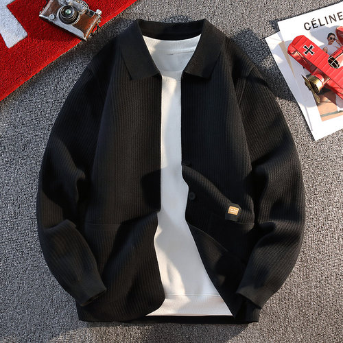 秋冬新款青少年慵懒风针织开衫潮流宽松纽扣设计男生保暖百搭上衣