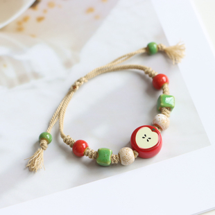 小清新文艺编织景德镇陶瓷手绳可调节学生小朋友手链民族风393