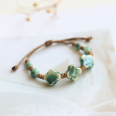 小清新手作景德镇陶瓷四叶草手链可调节文艺学生礼物手绳百搭510